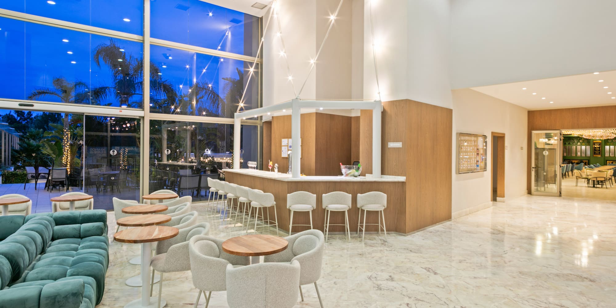 a room with tables and chairs