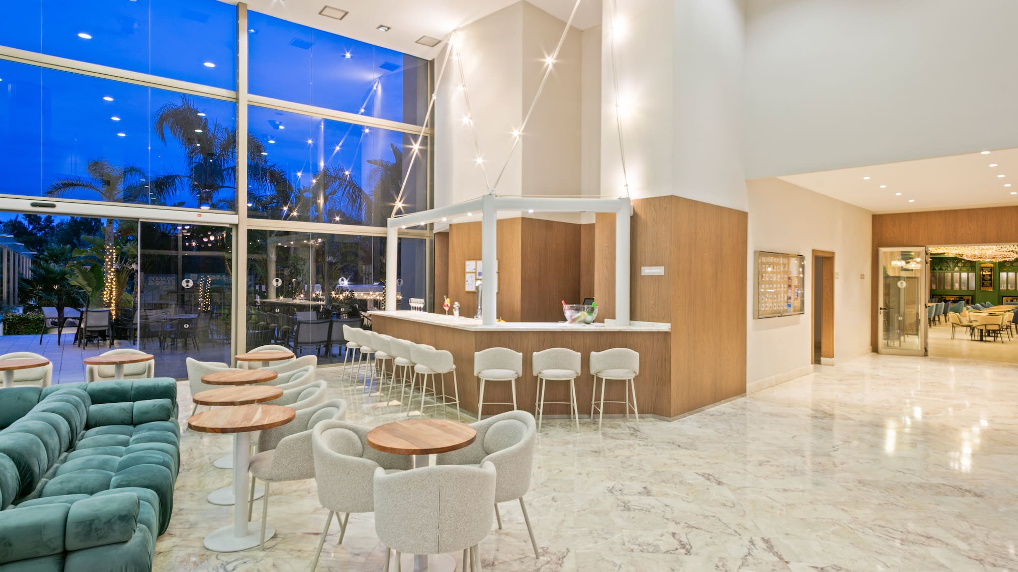 a room with tables and chairs