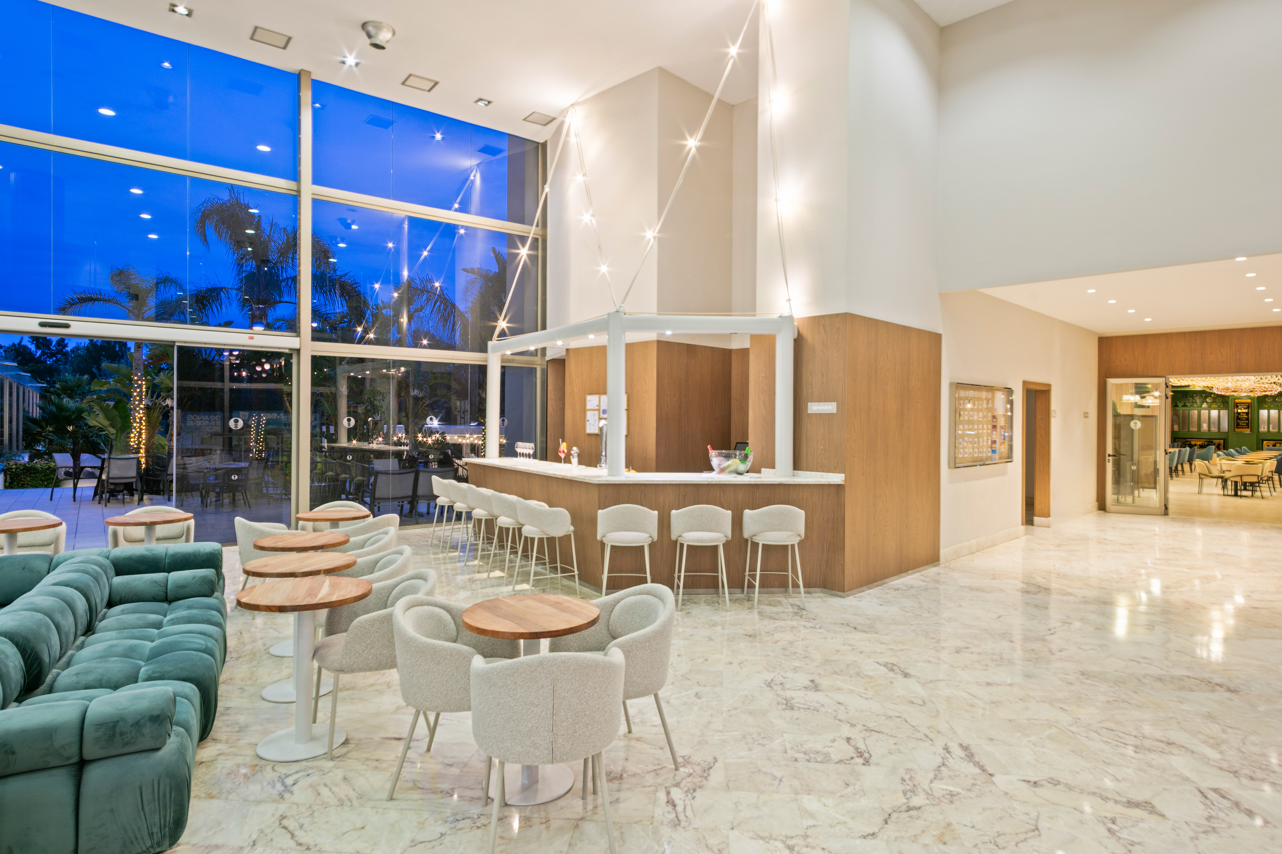 a room with tables and chairs