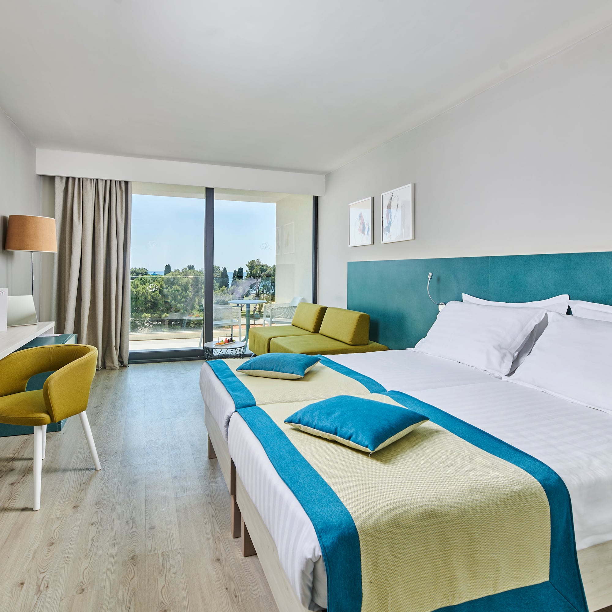 a room with a bed and a desk