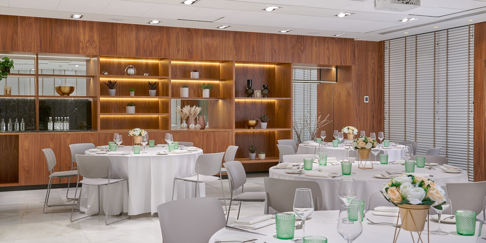 a room with tables and chairs