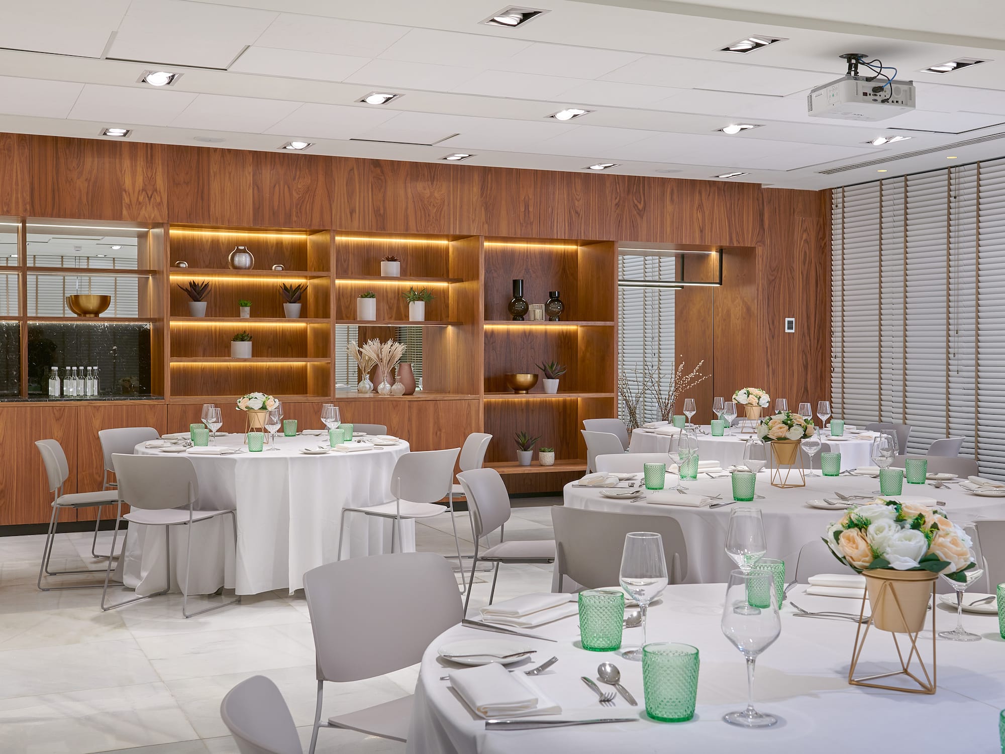 a room with tables and chairs