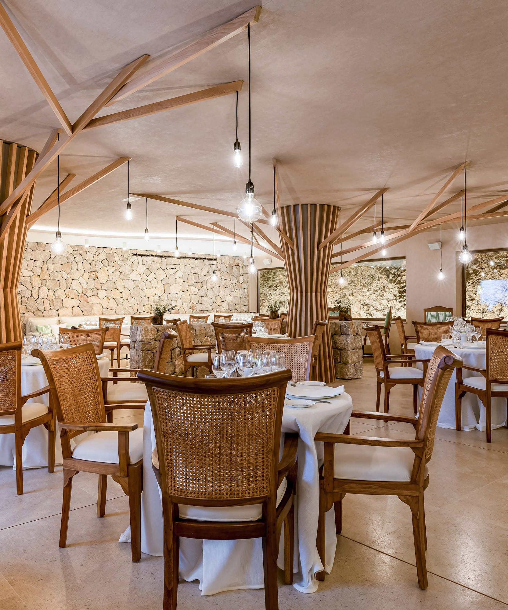 a room with tables and chairs