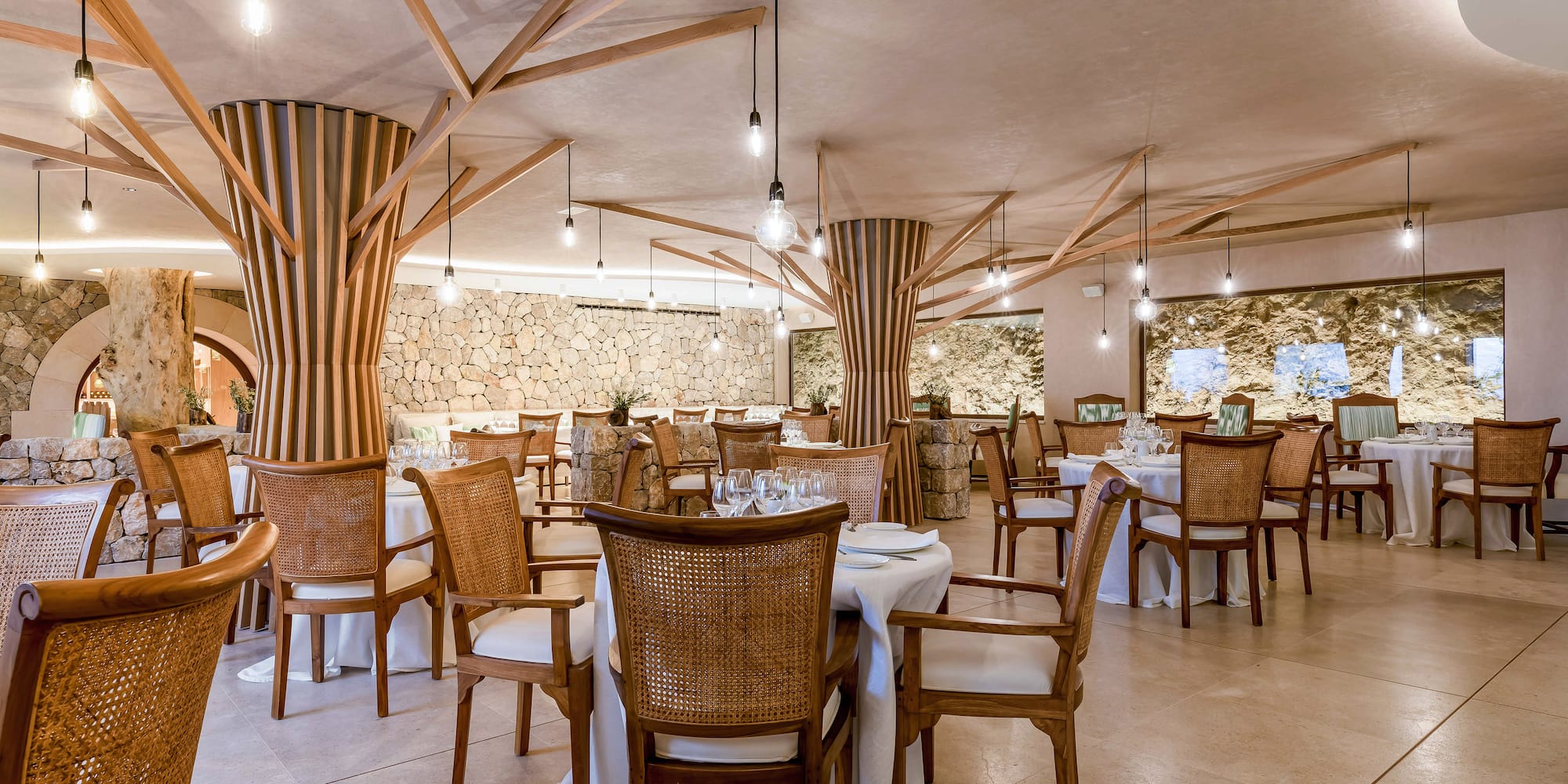 a room with tables and chairs