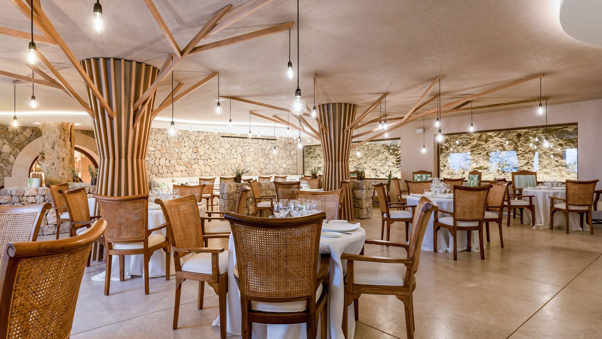 a room with tables and chairs