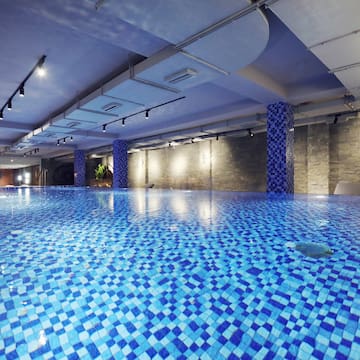 a large indoor swimming pool