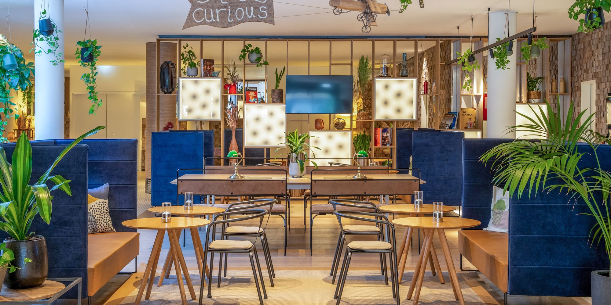 a room with tables and chairs