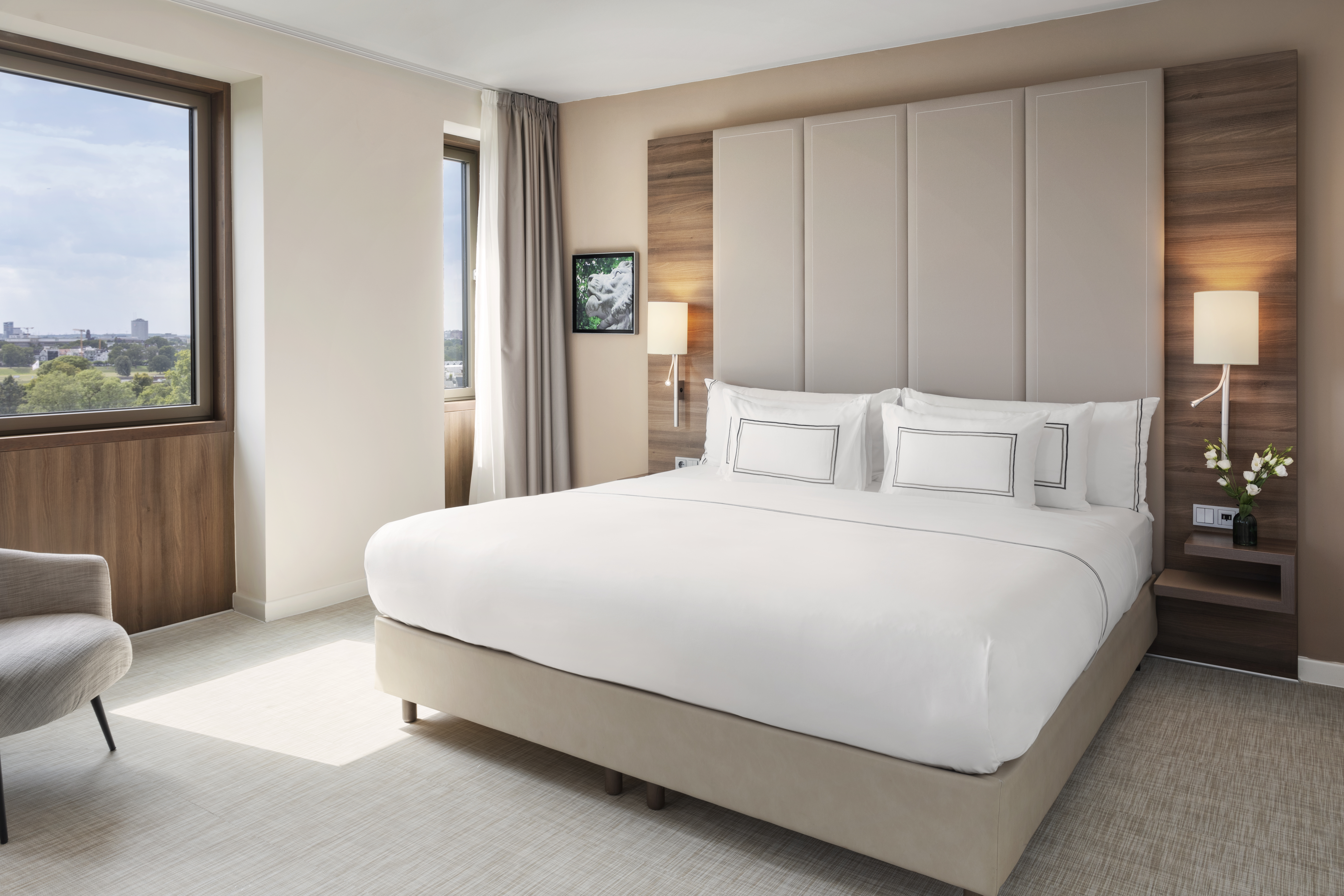 a bed in a hotel room