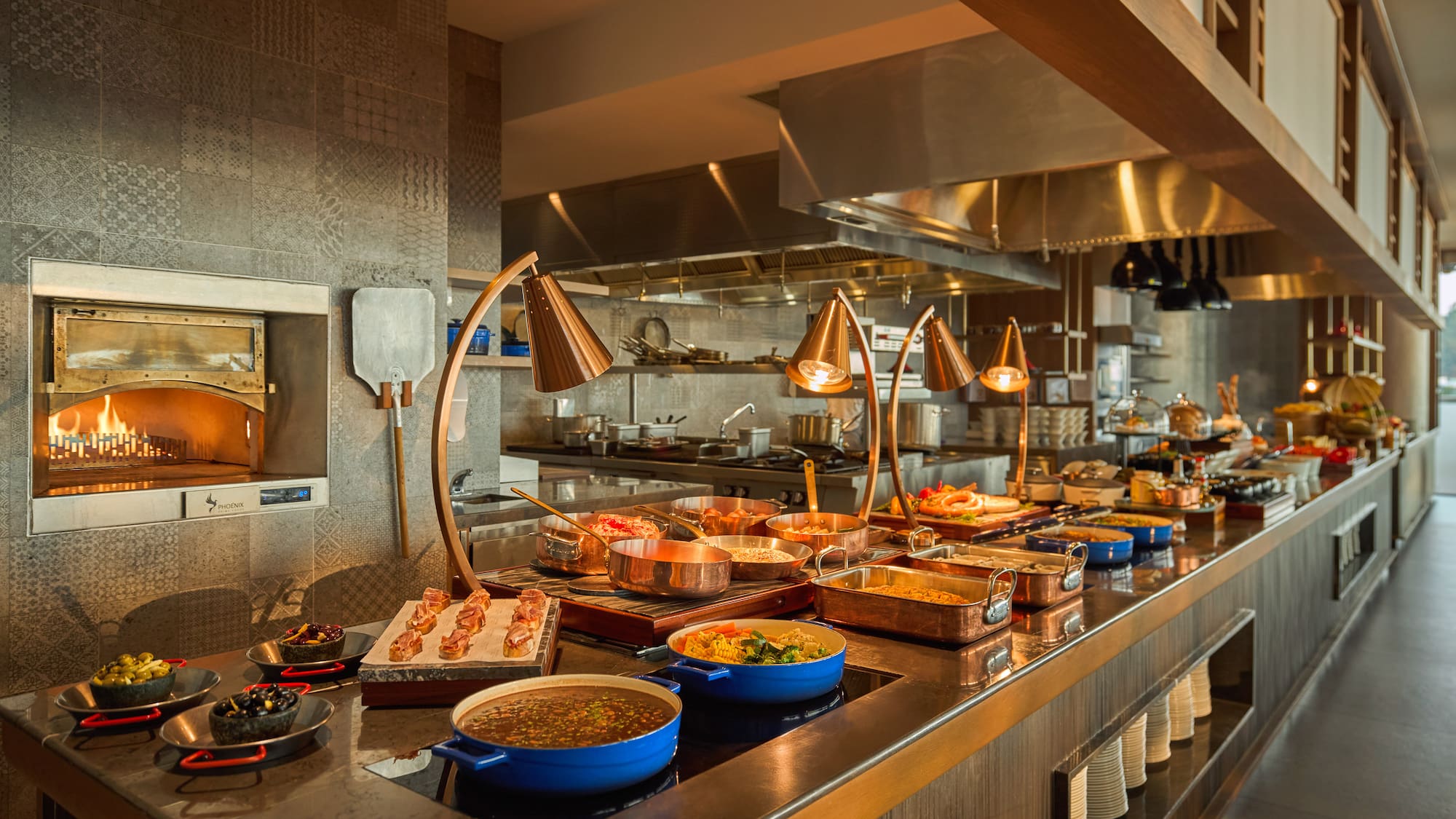 a large kitchen with many dishes