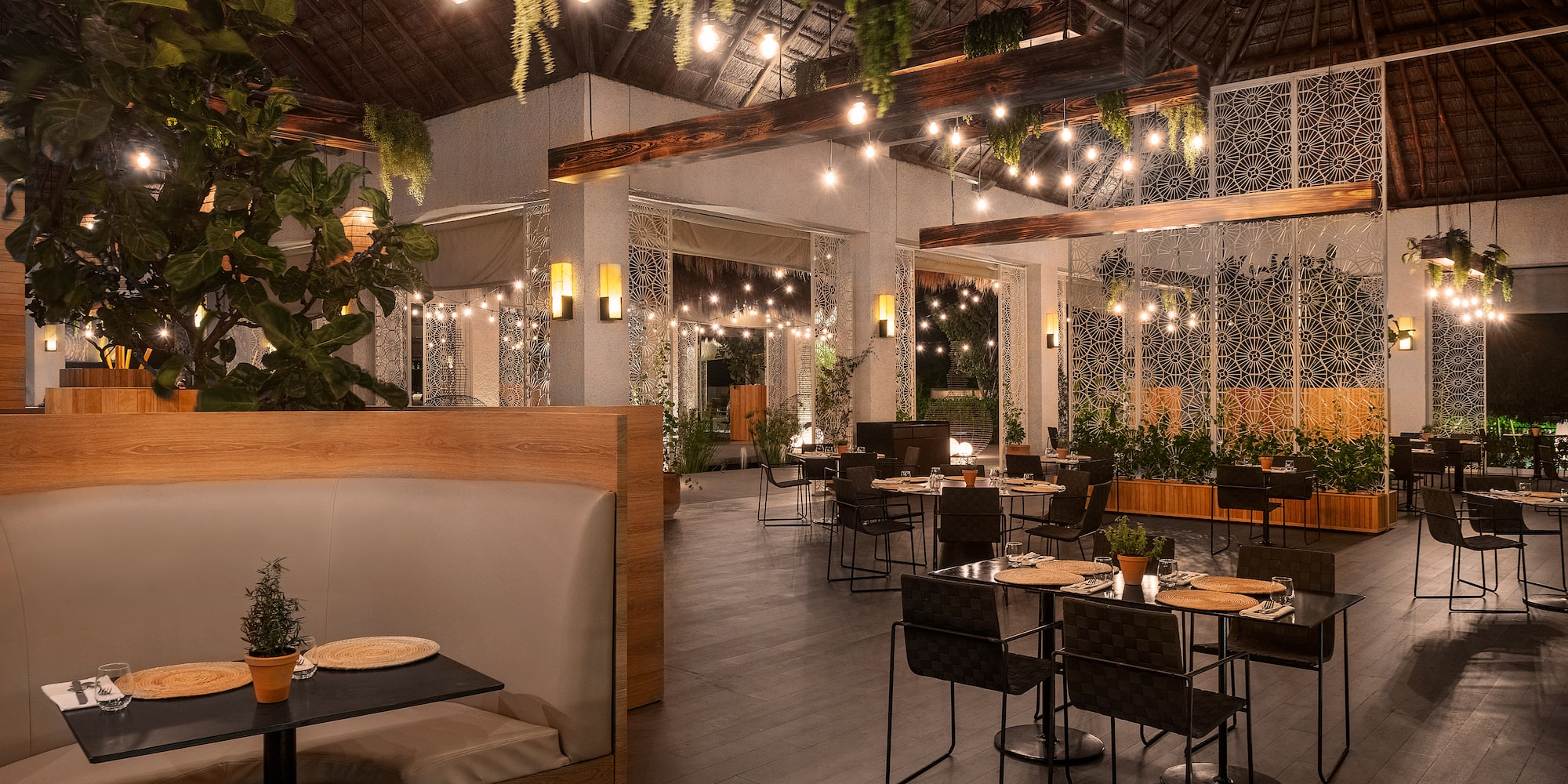 a room with tables and chairs