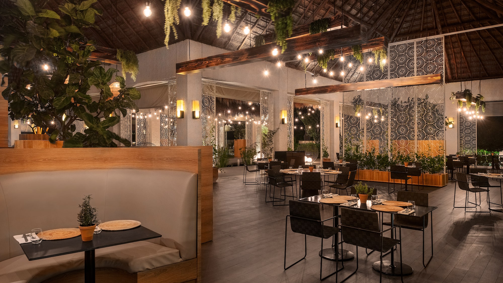 a room with tables and chairs