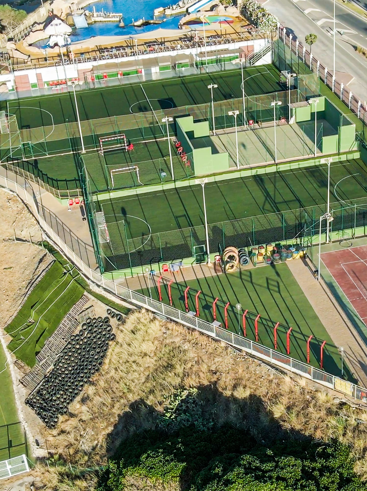 an aerial view of a tennis court