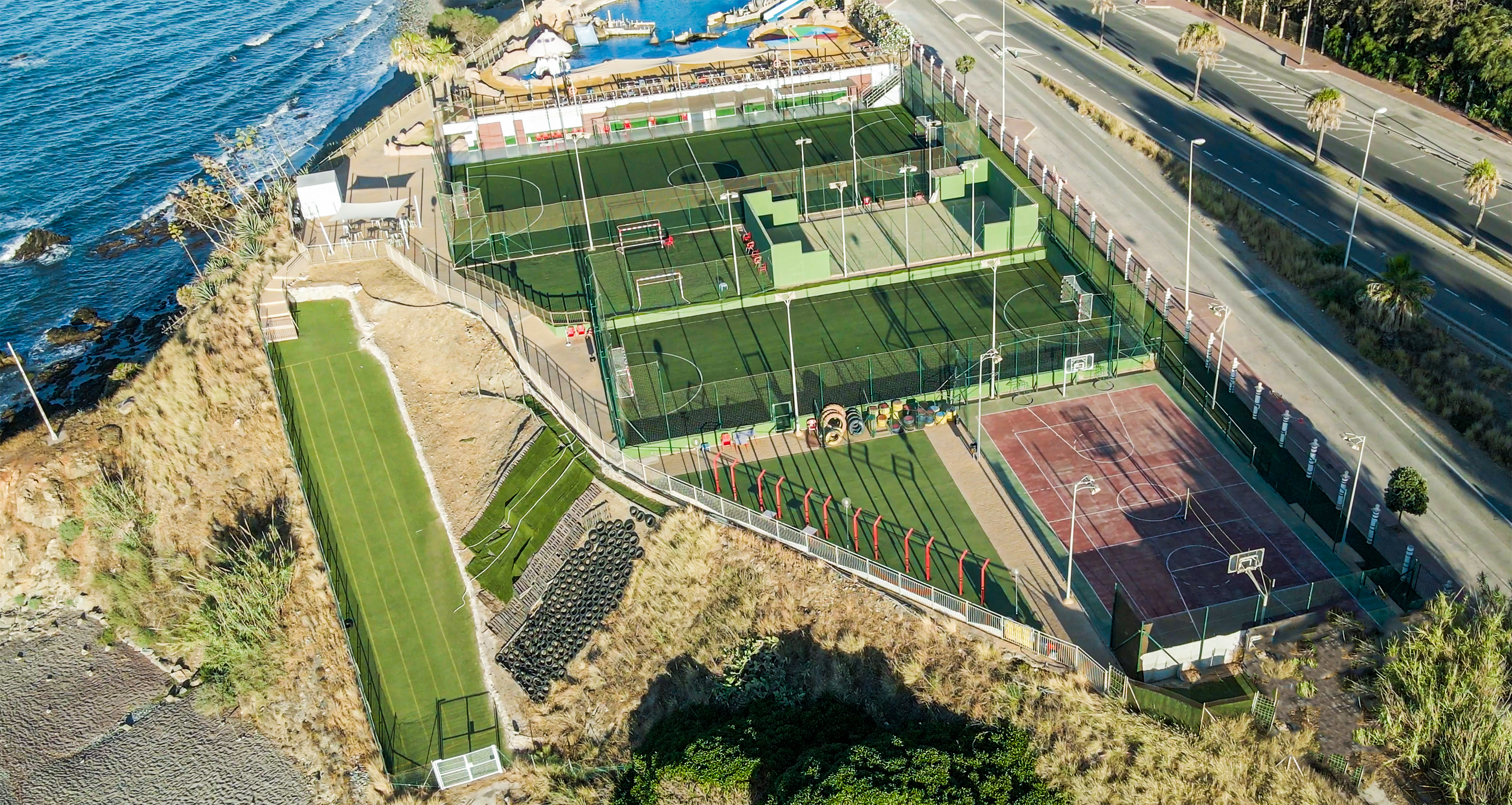 an aerial view of a tennis court