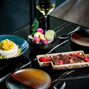 a table with plates and food on it