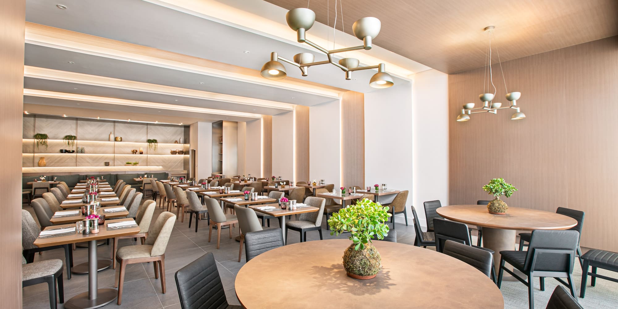 a room with tables and chairs