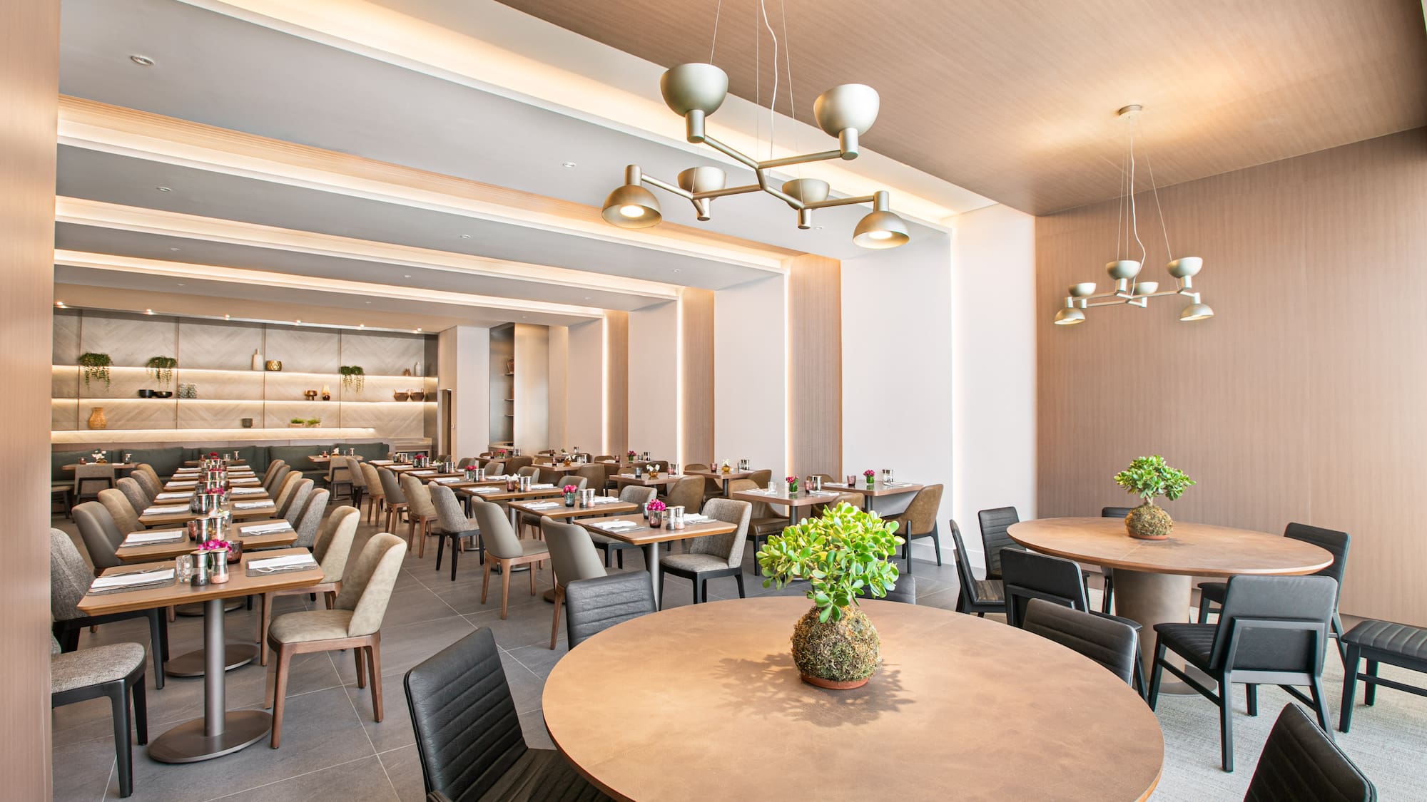 a room with tables and chairs