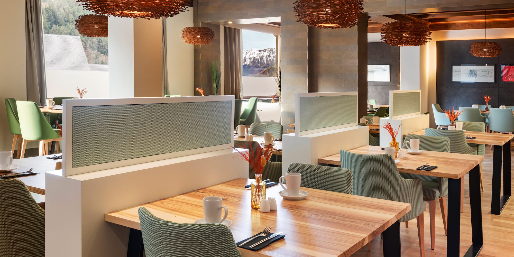 a restaurant with tables and chairs