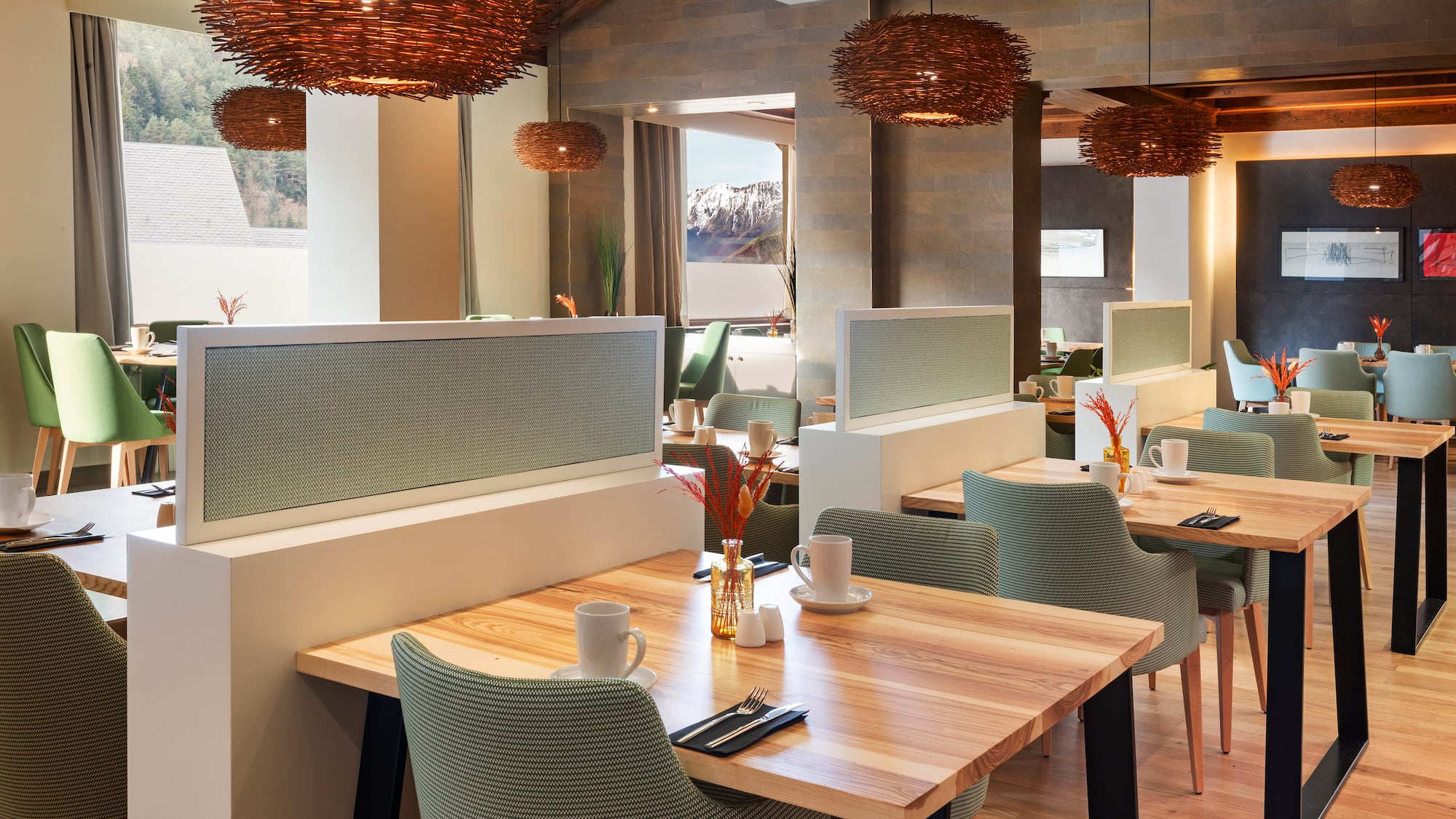 a restaurant with tables and chairs