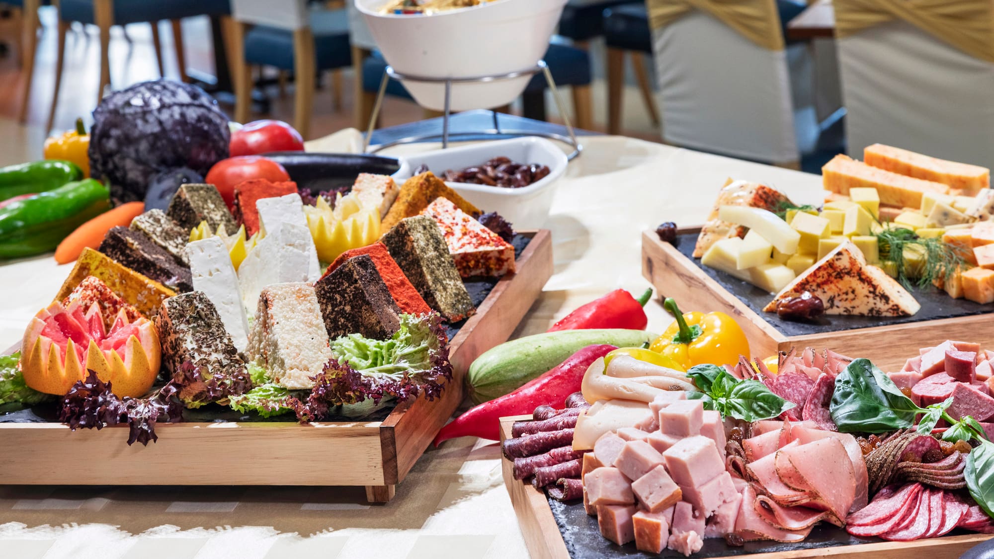 a table with different food items