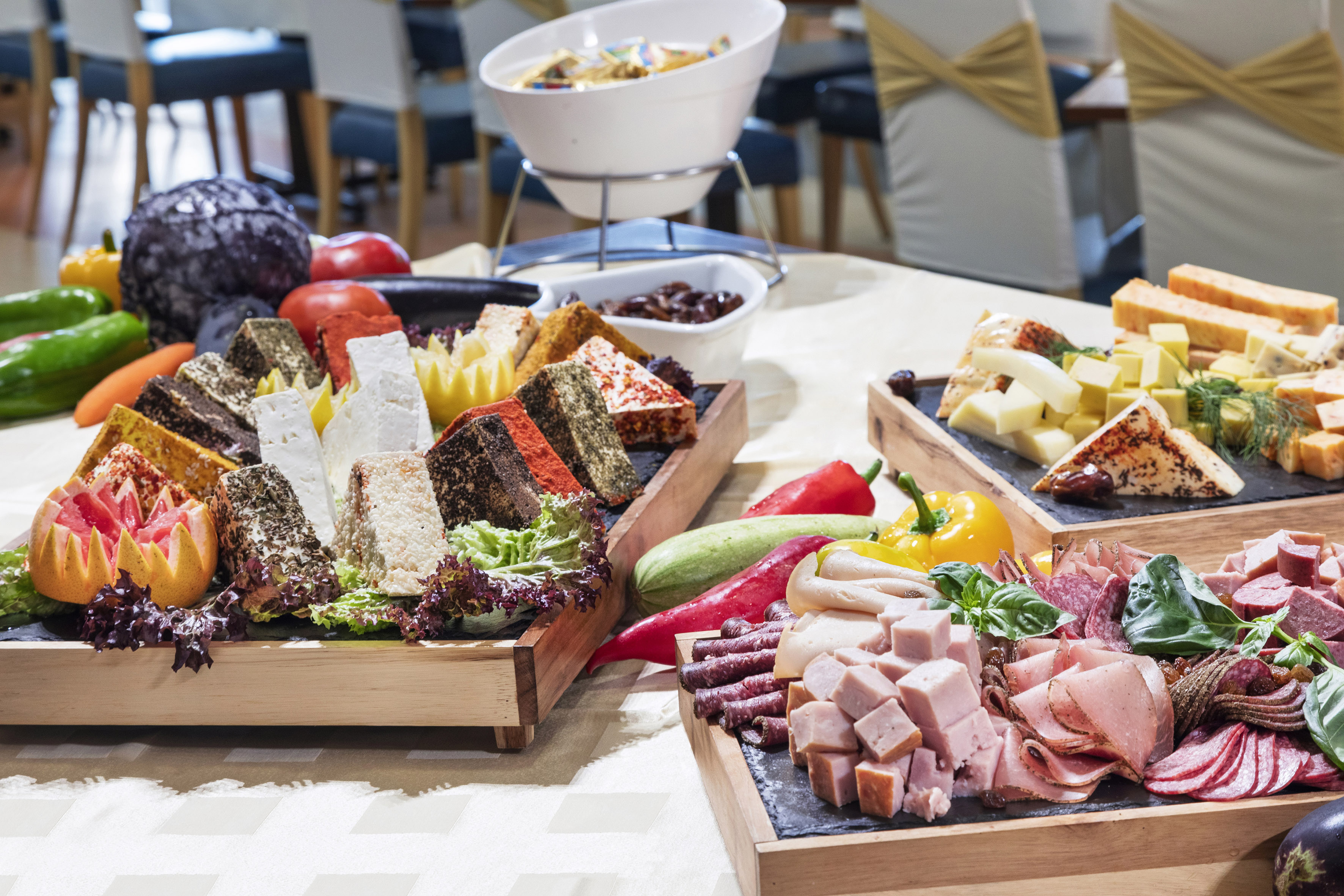 a table with different food items