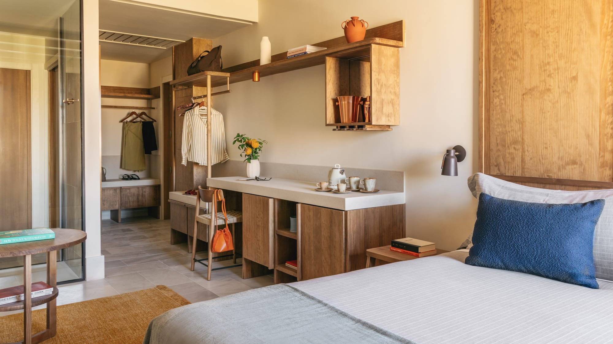 a door with a light on the wall