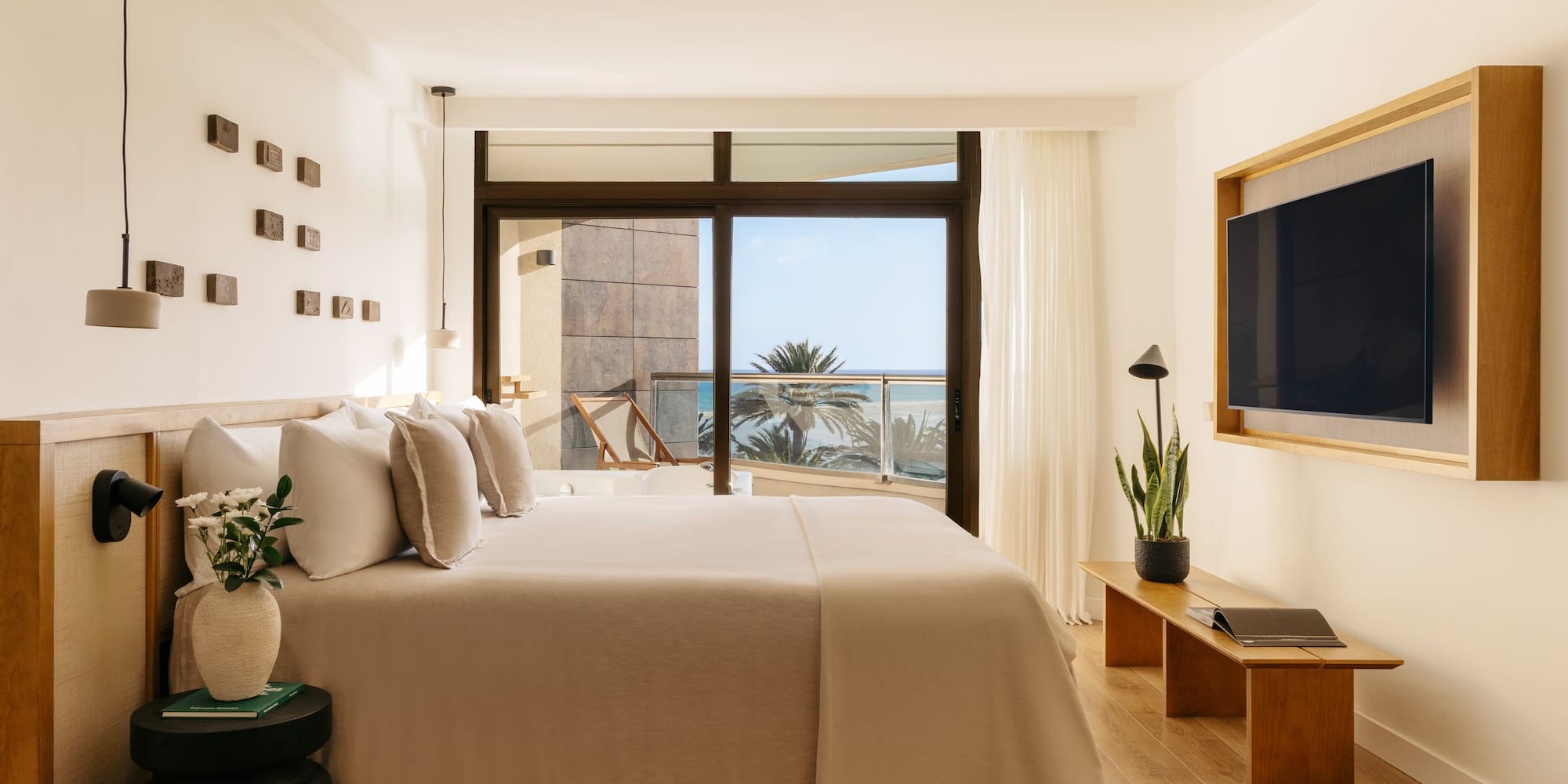 a bedroom with a television and a bed