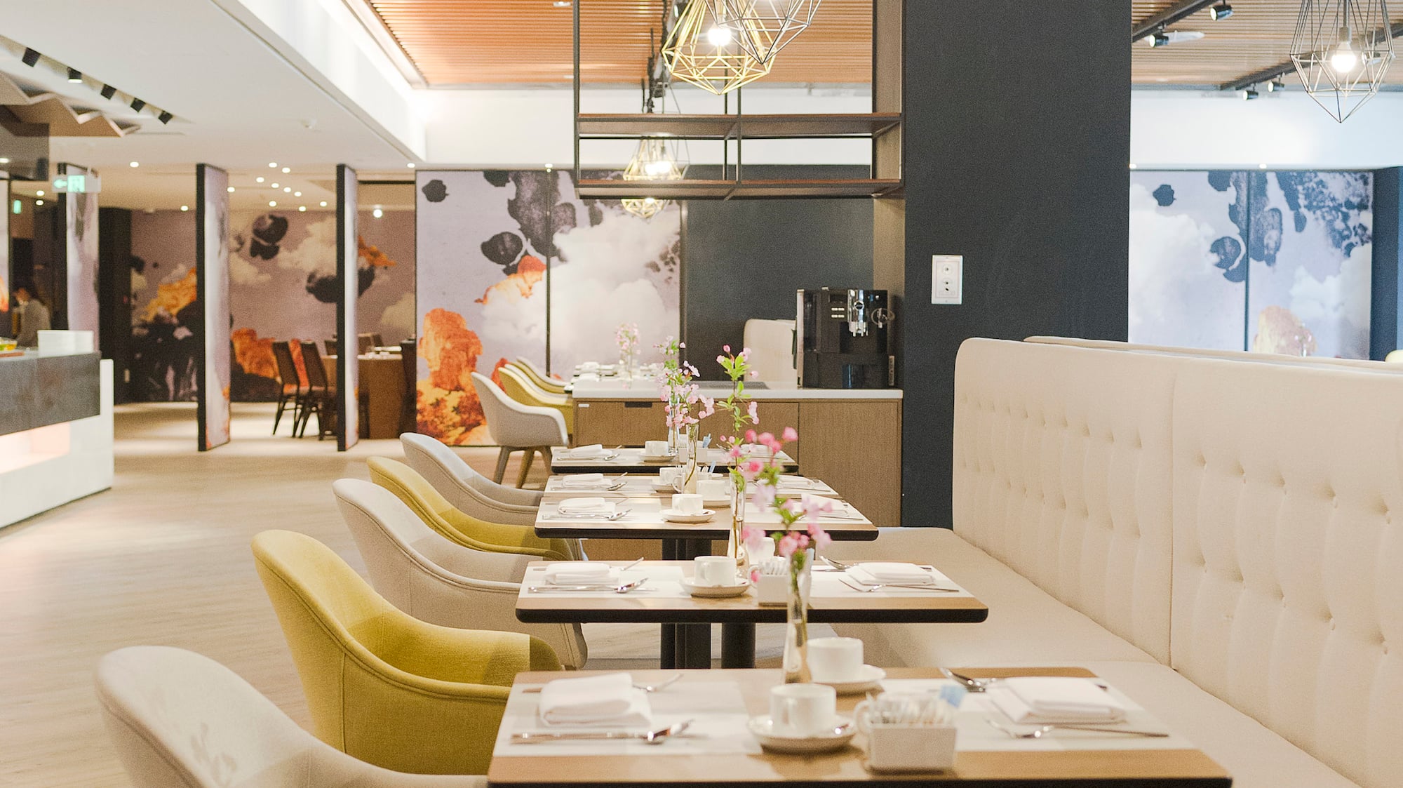 a restaurant with tables and chairs