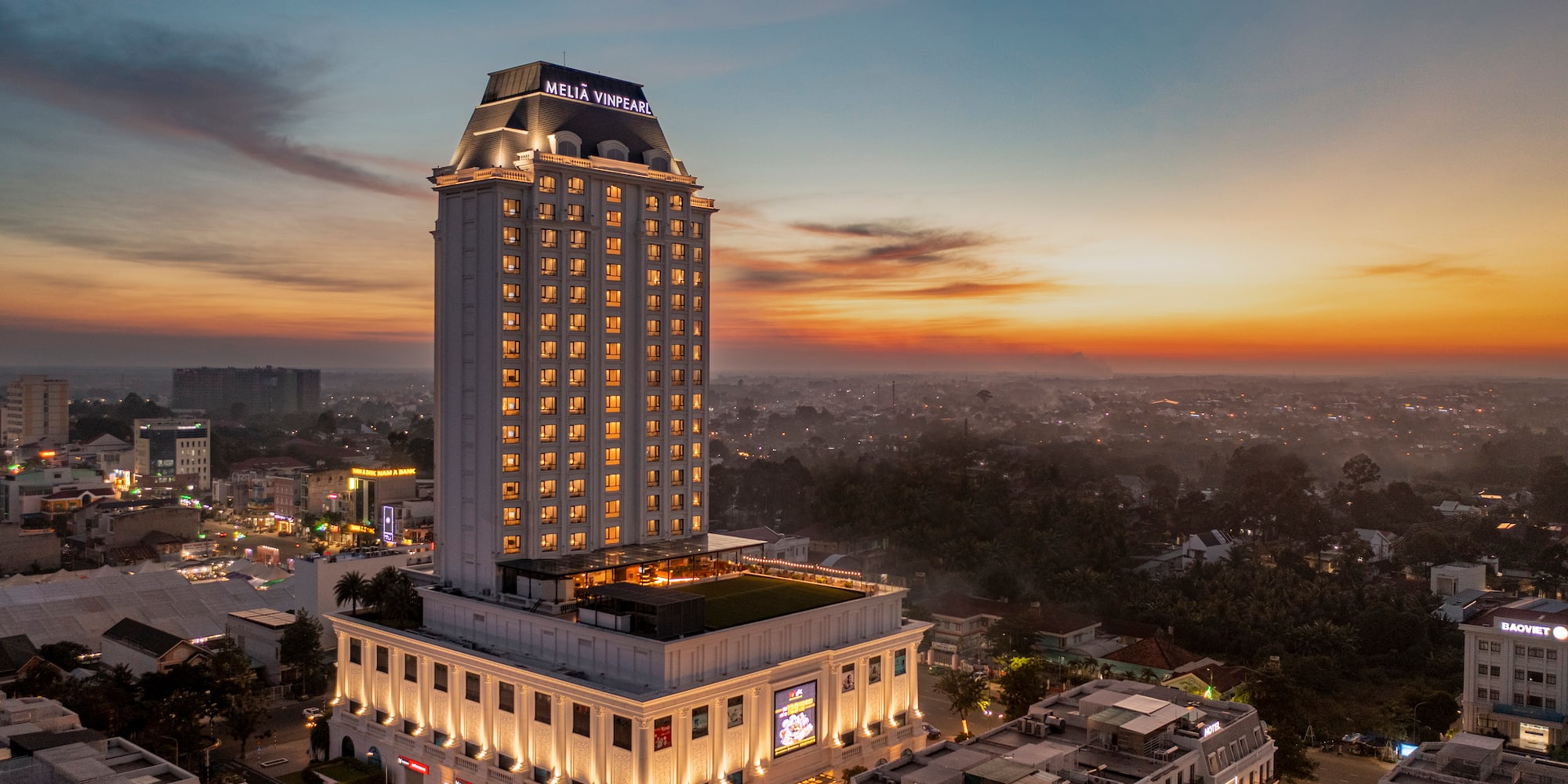 a building with lights on top of it