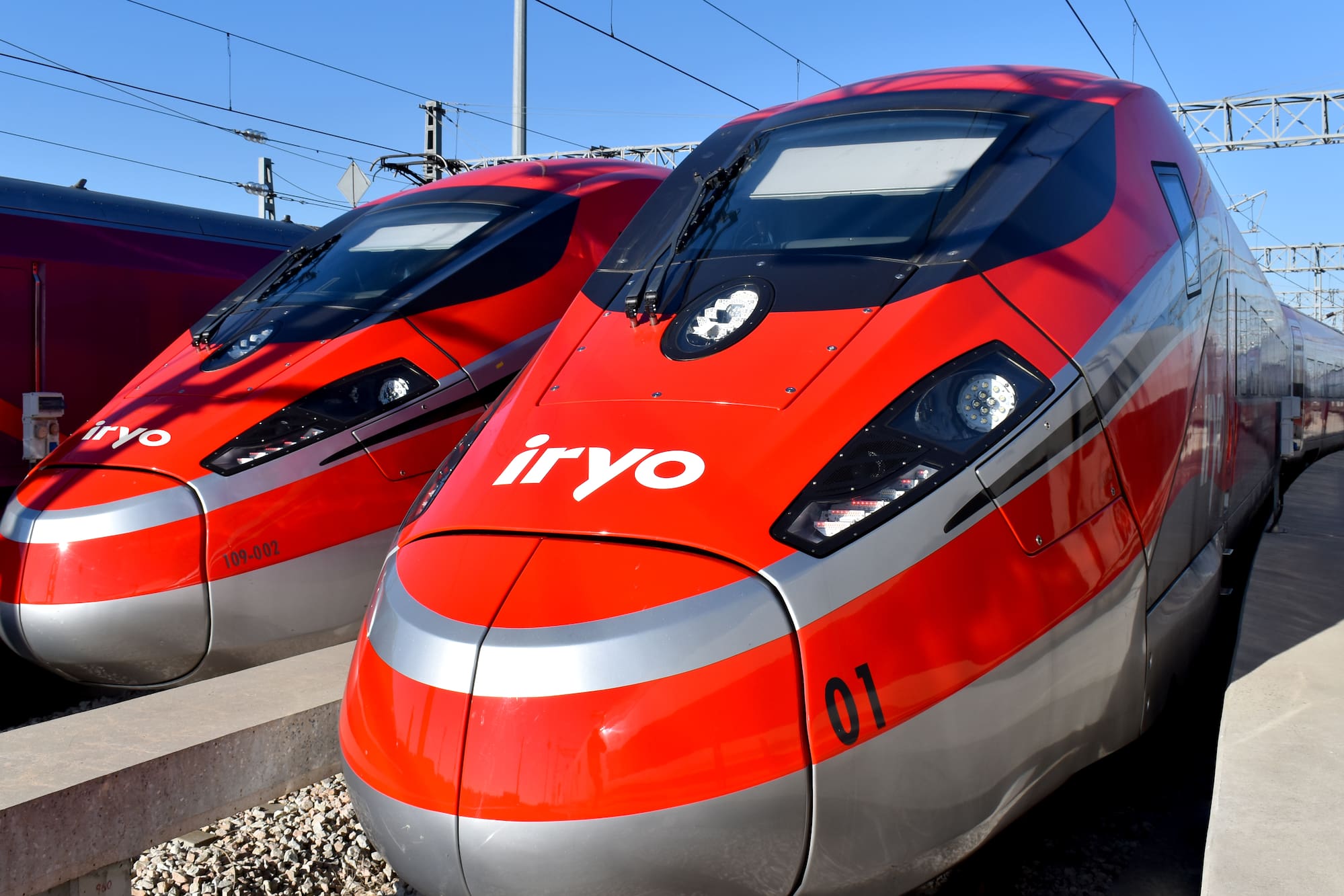 a red and silver train