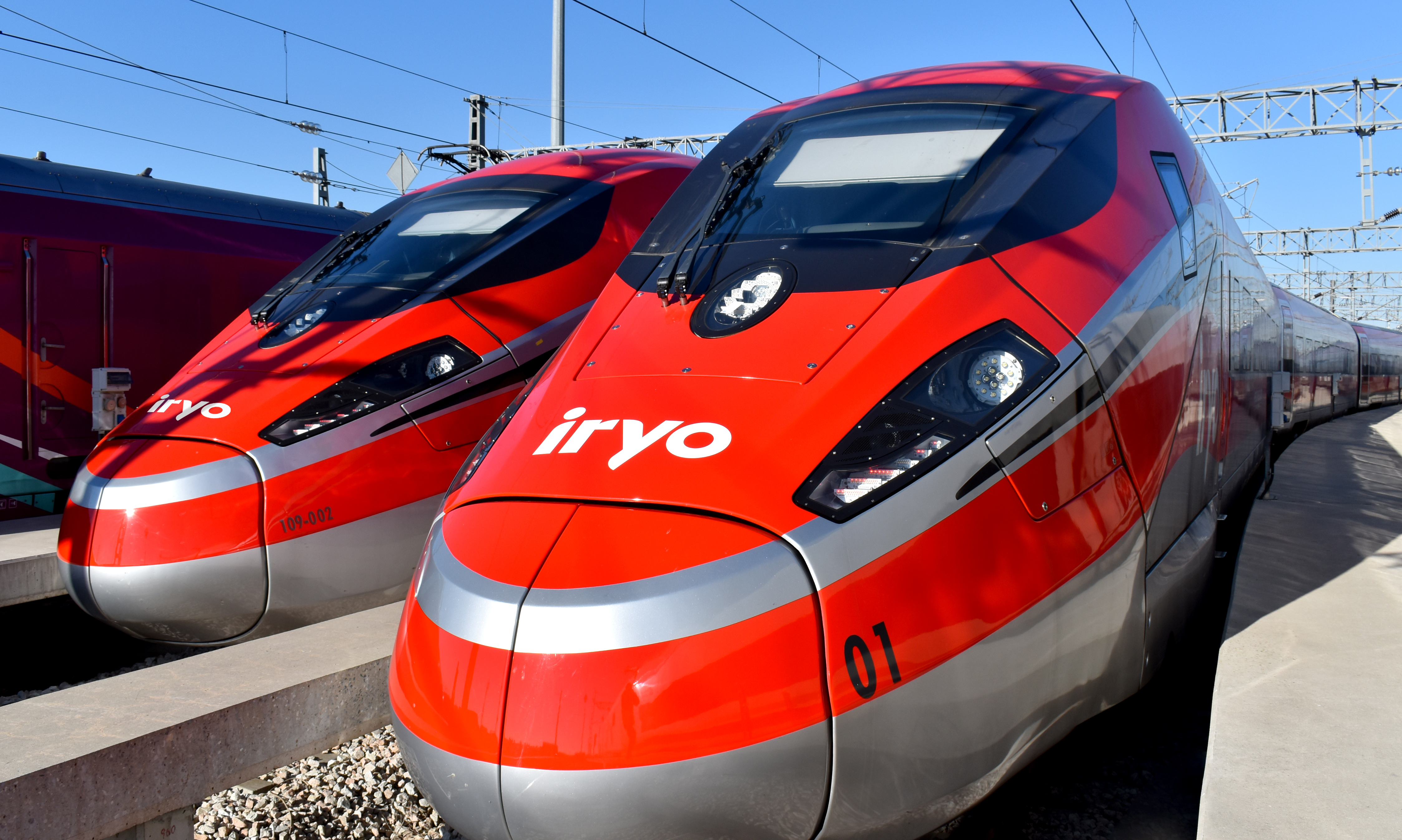 a red and silver train