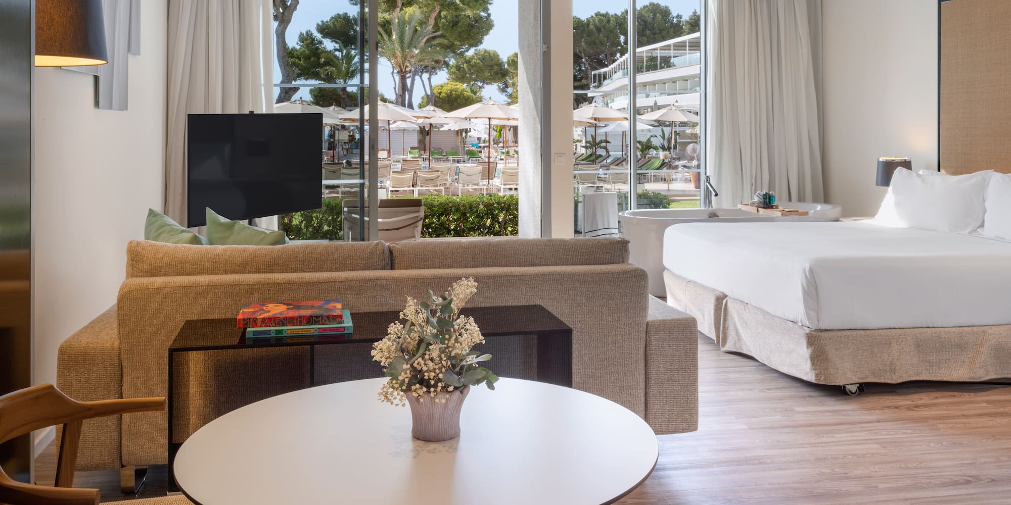 a room with a couch and a table