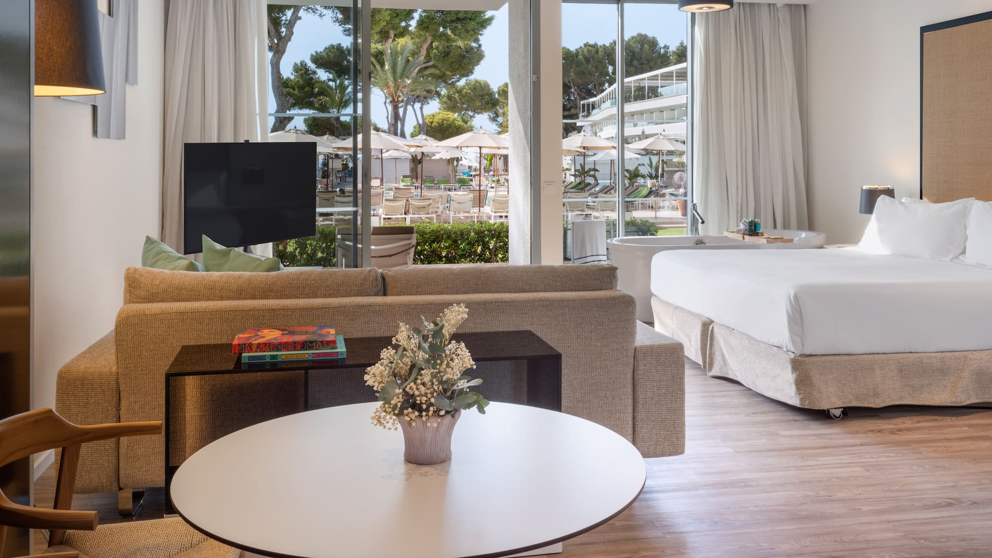 a room with a couch and a table