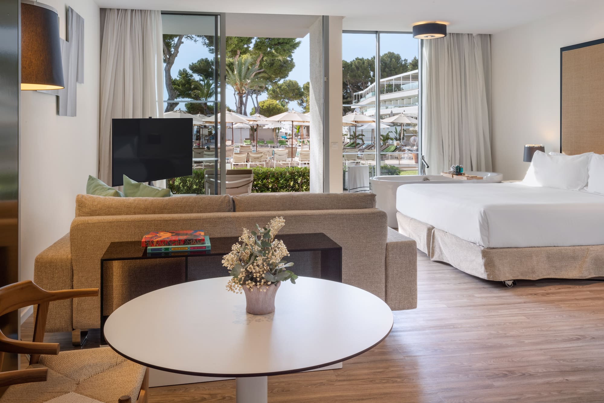 a room with a couch and a table