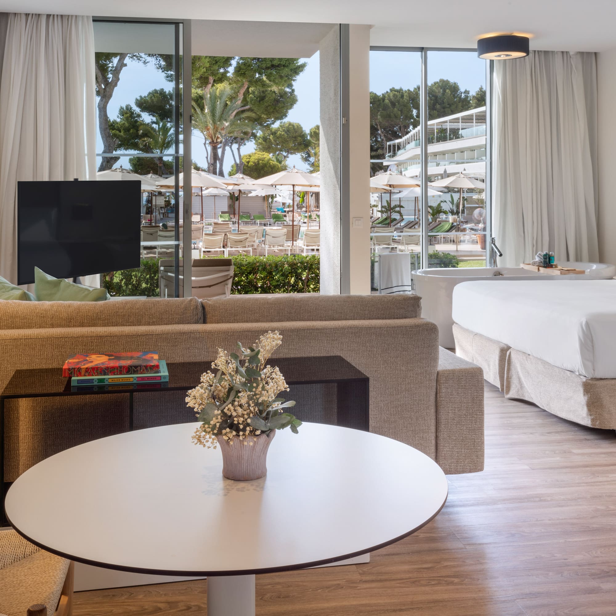 a room with a couch and a table