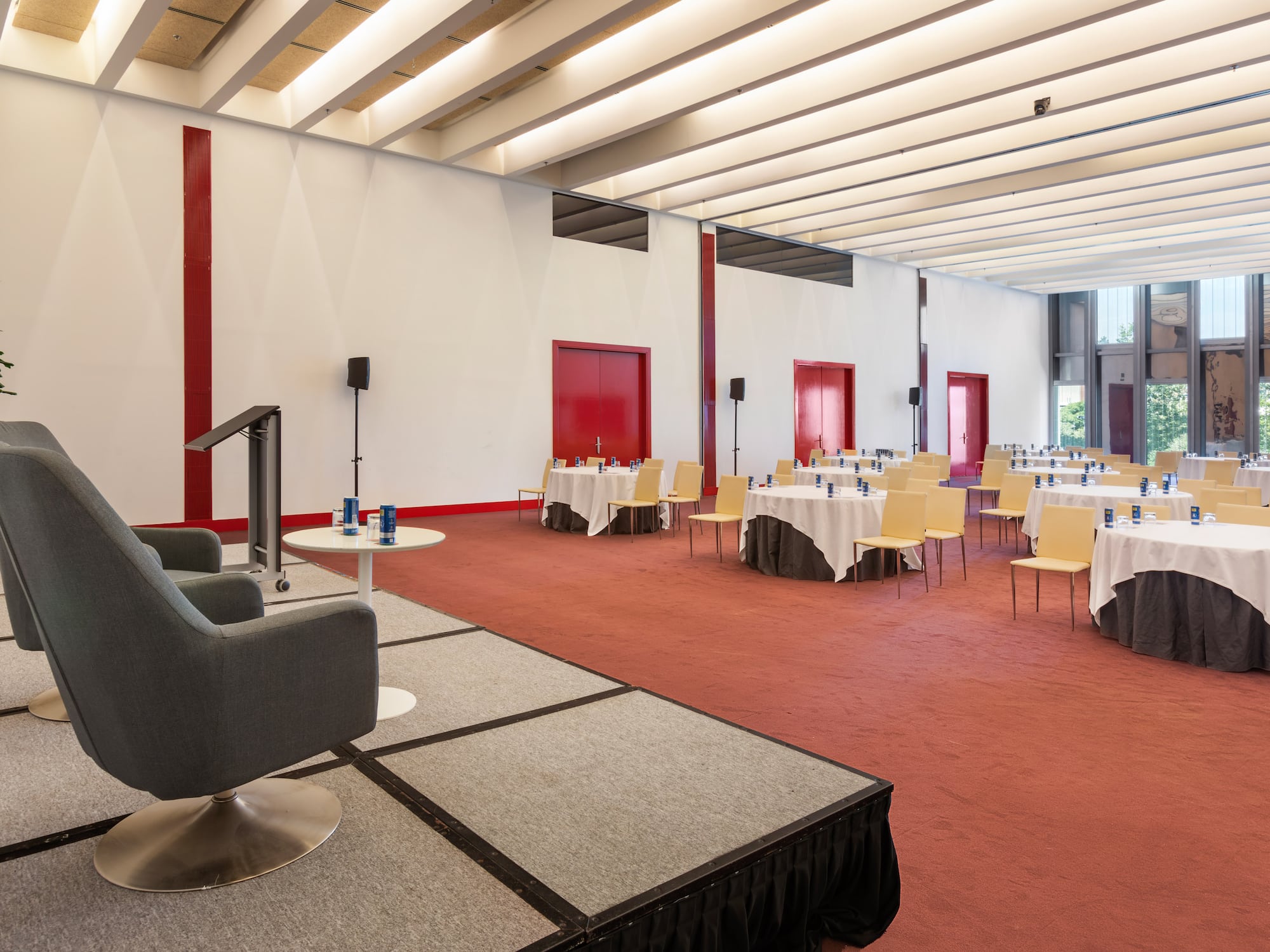 a room with tables and chairs