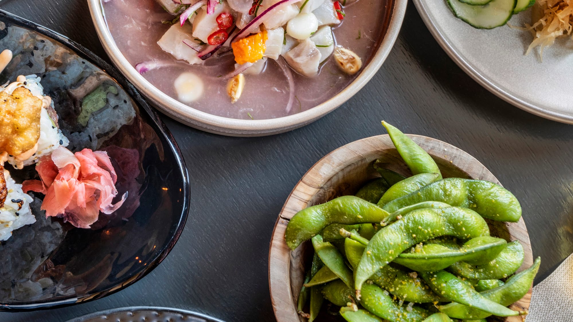 a table with plates of food