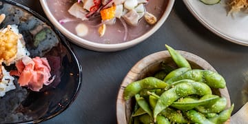 a table with plates of food