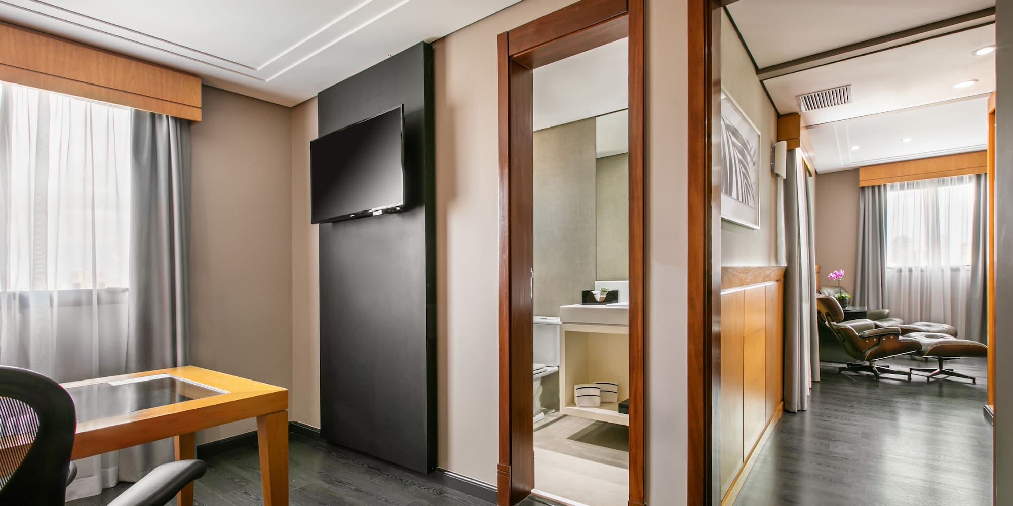 a room with a table and chairs