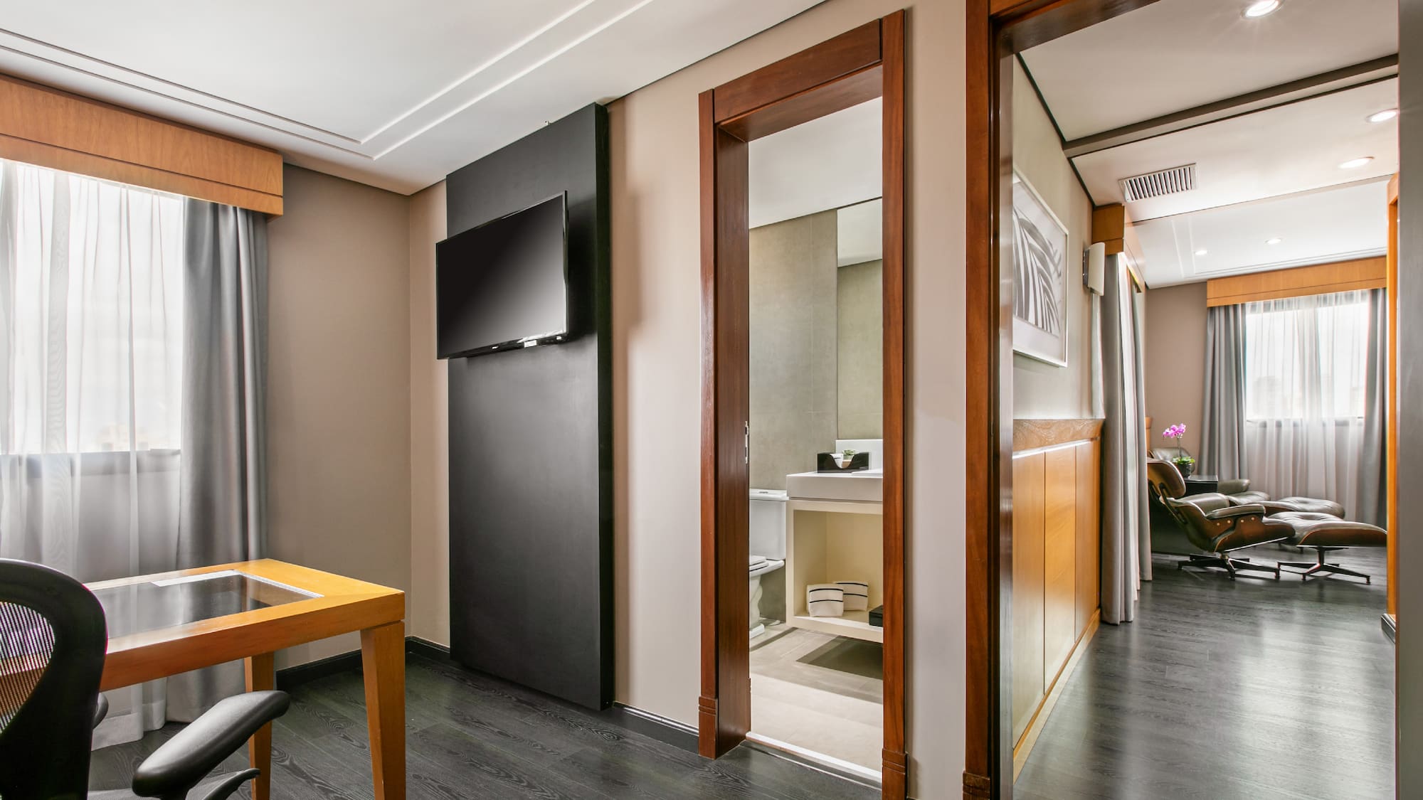 a room with a table and chairs