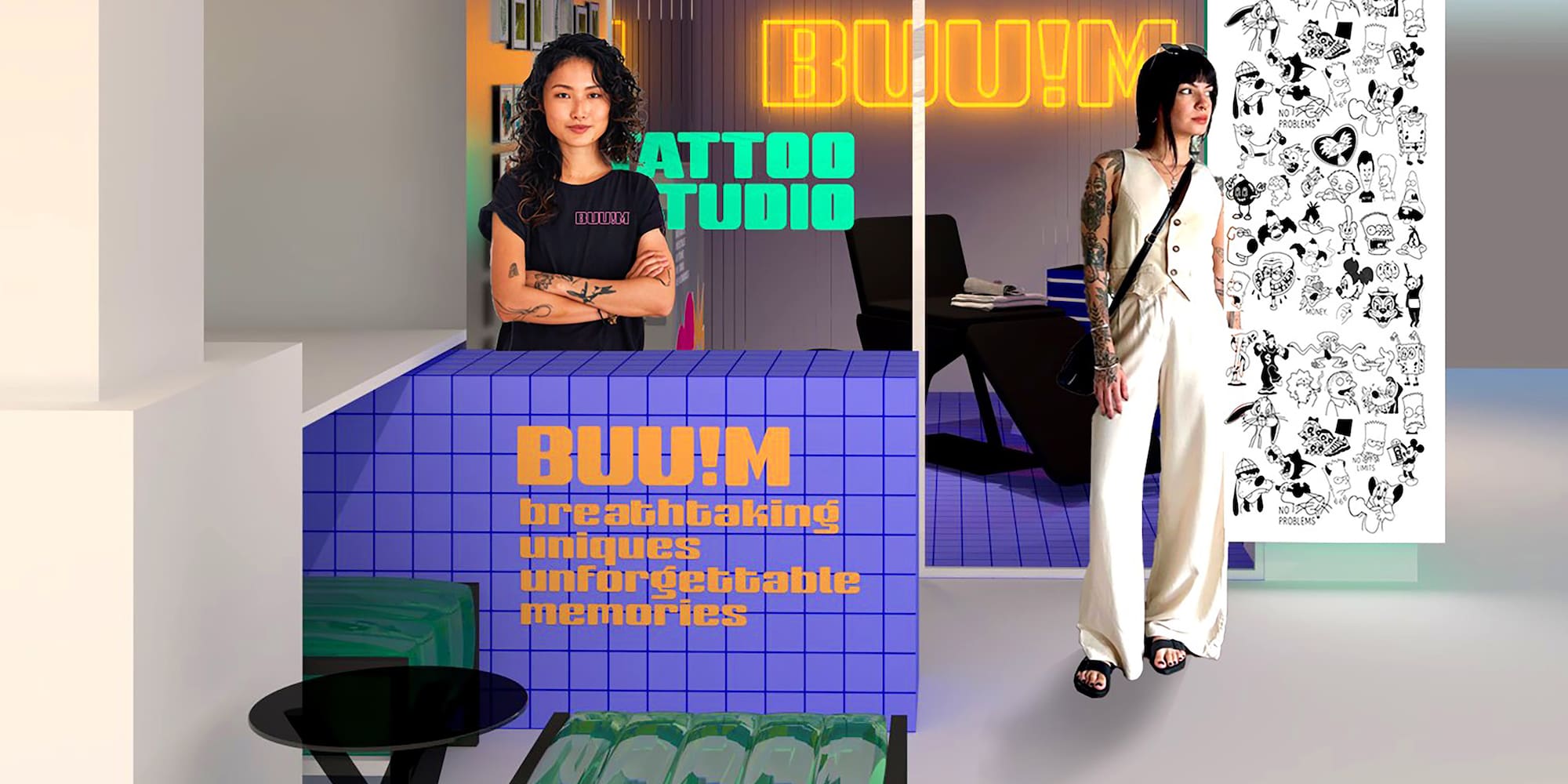 a woman standing in front of a glass wall