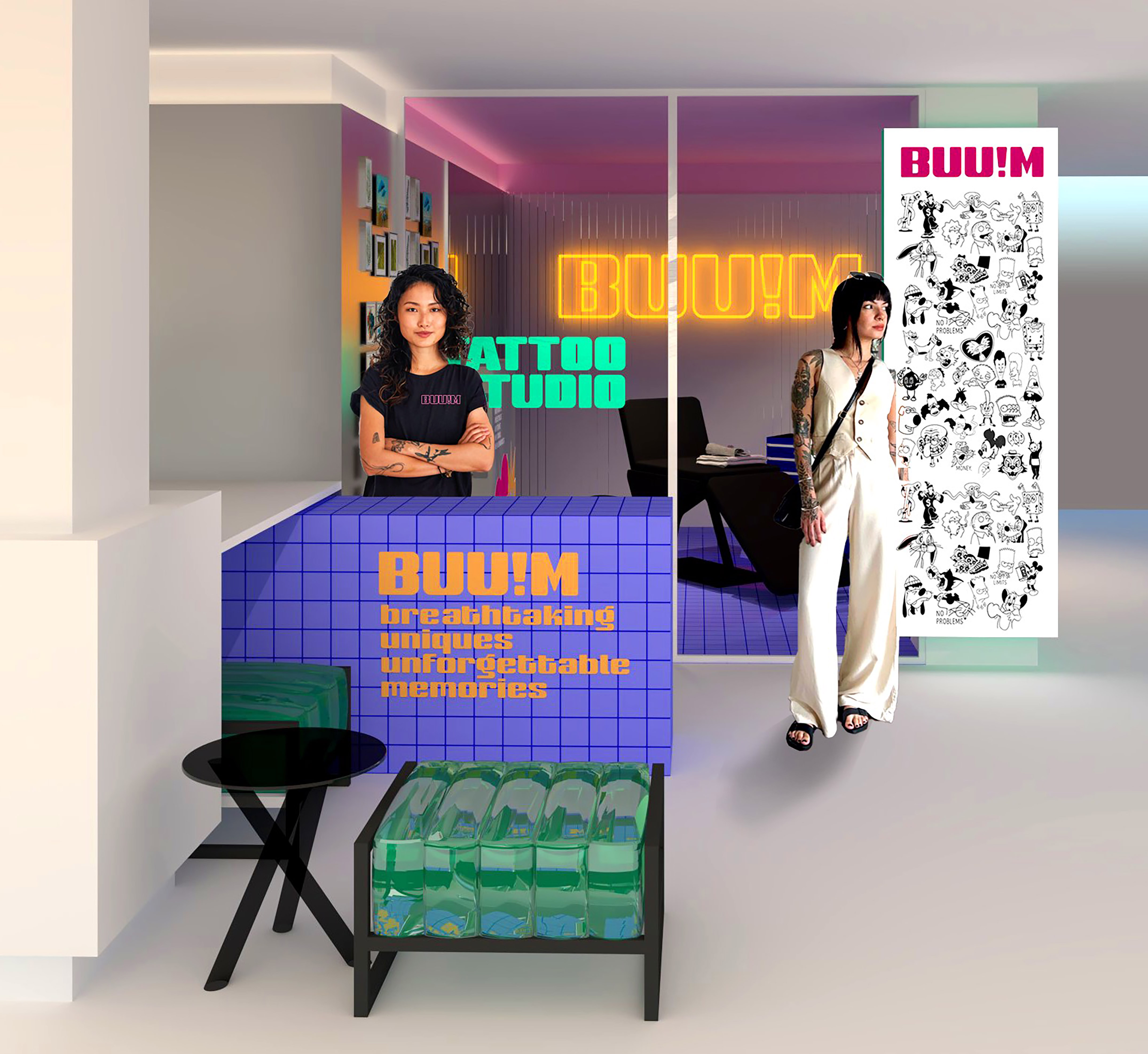 a woman standing in front of a glass wall