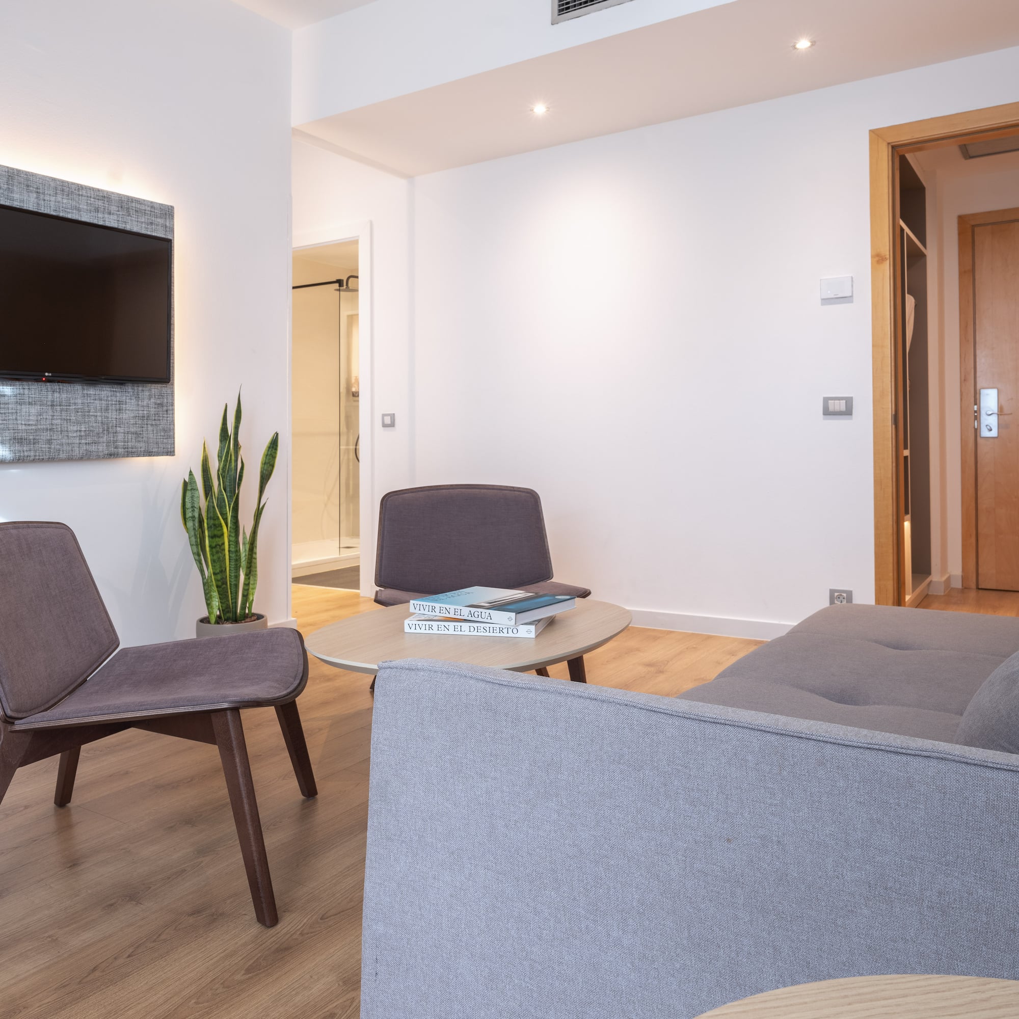 a living room with a tv and a couch