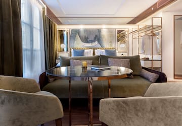 a room with a couch and a table