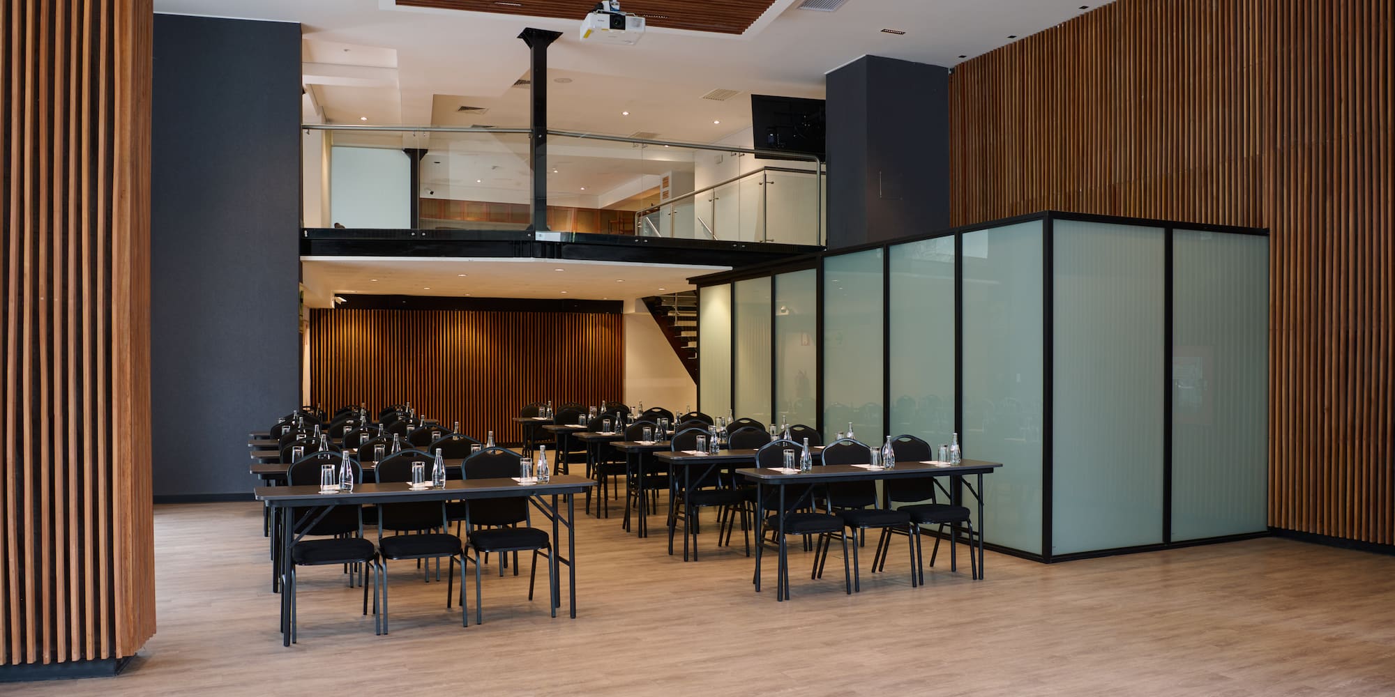 a room with tables and chairs