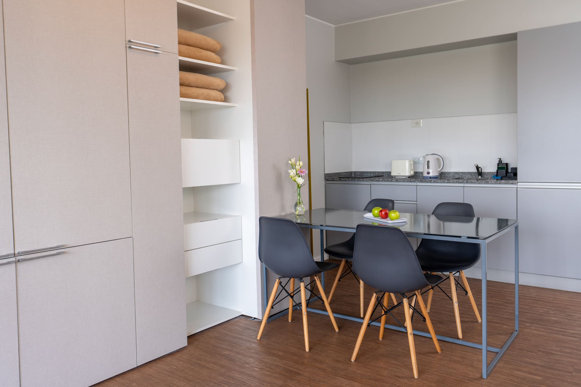 a dining table in a room