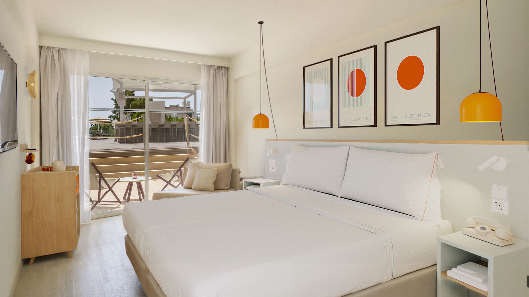 a bedroom with a bed and a glass door