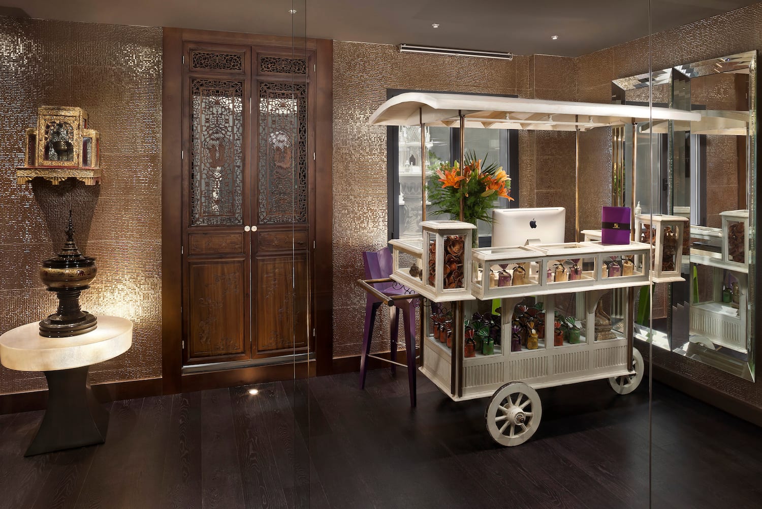 a cart with a computer in it