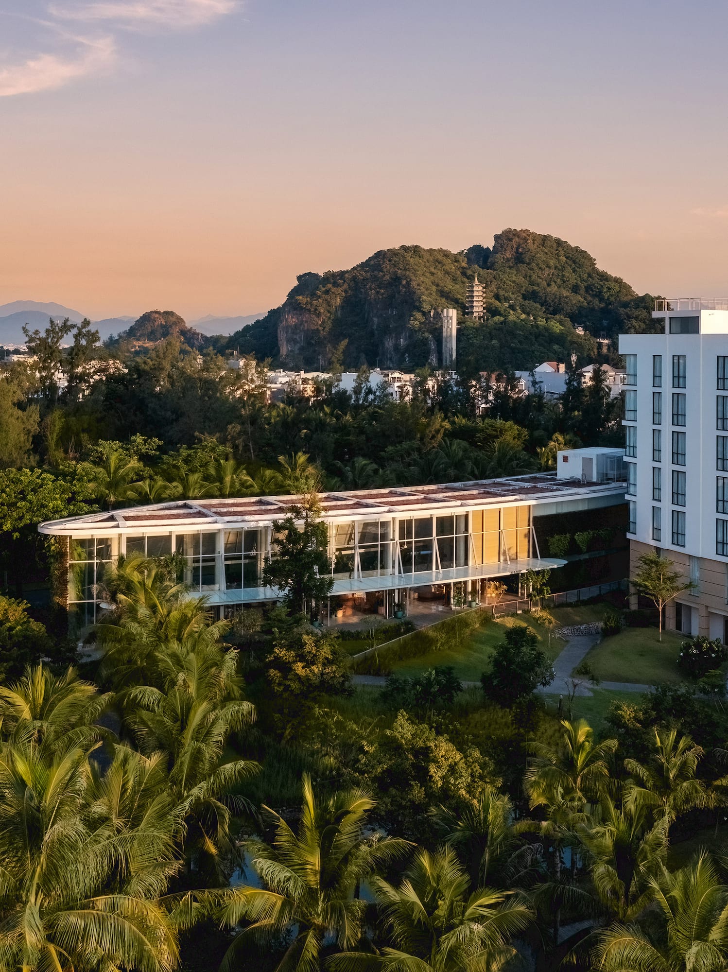 a building with trees around it