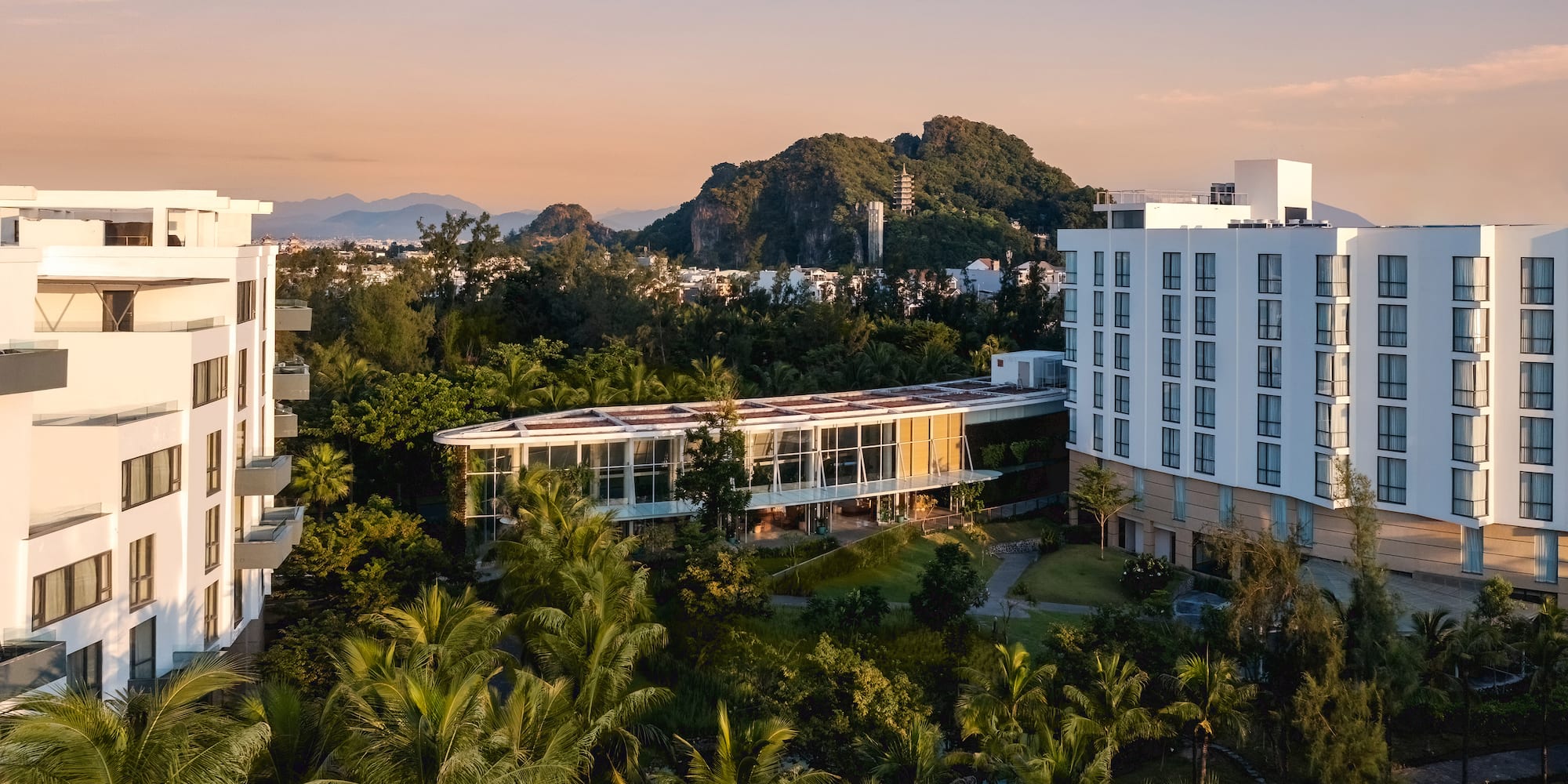 a building with trees around it