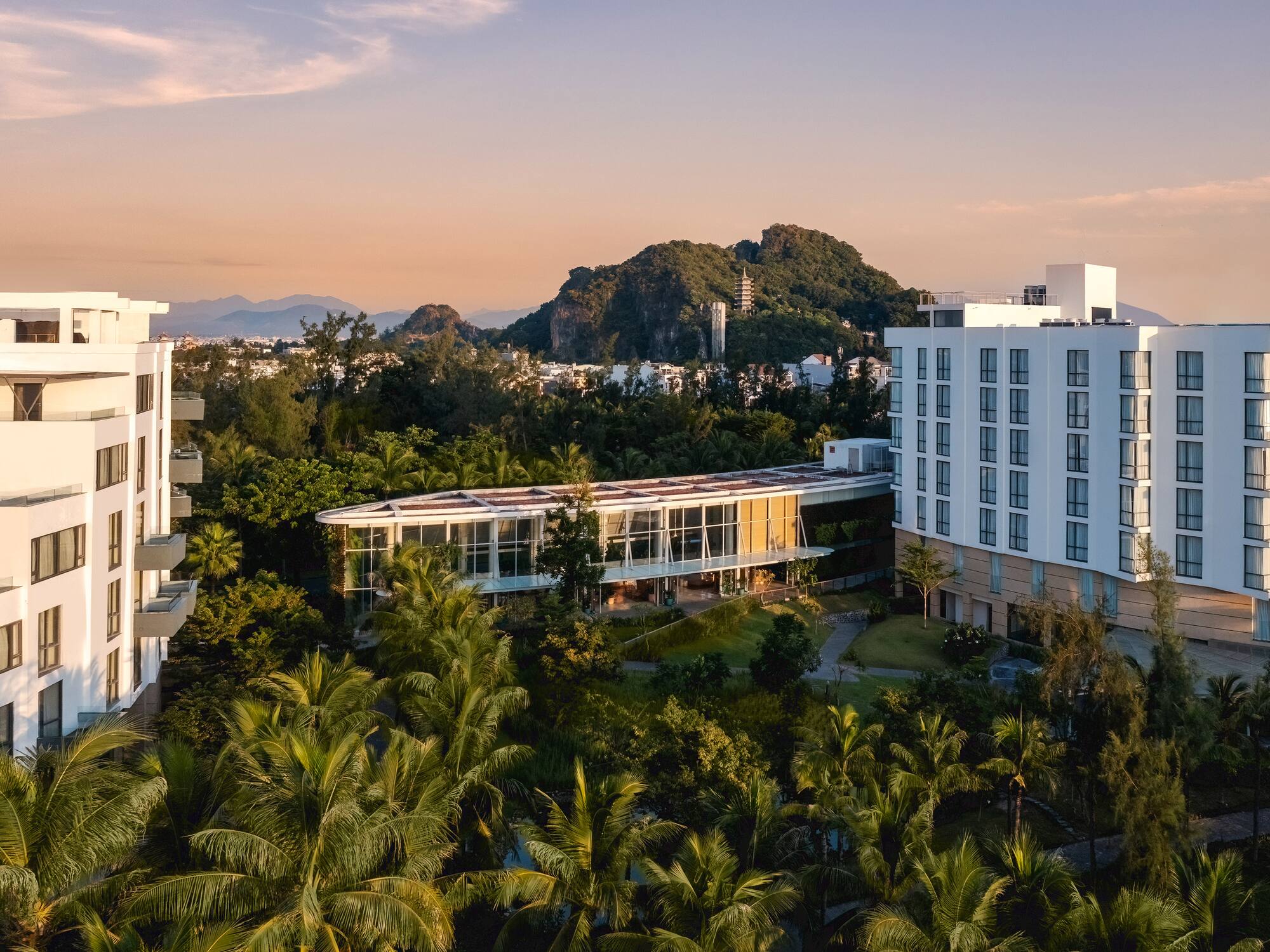a building with trees around it